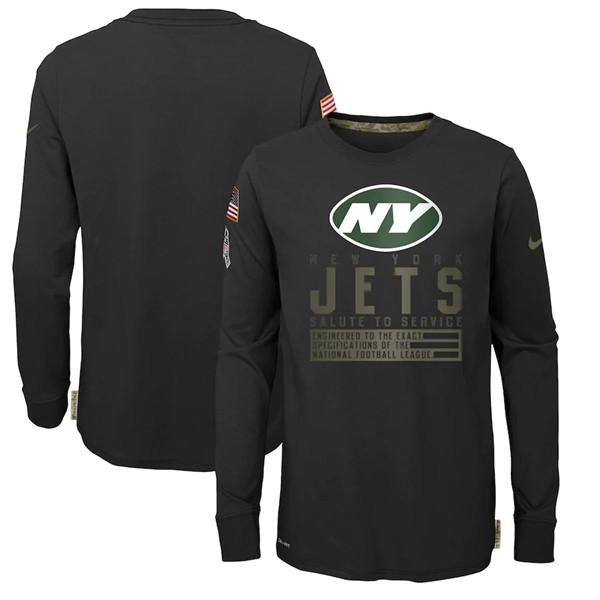 Youth New York Jets 2020 Black Salute To Service Sideline Performance Long Sleeve T-Shirt